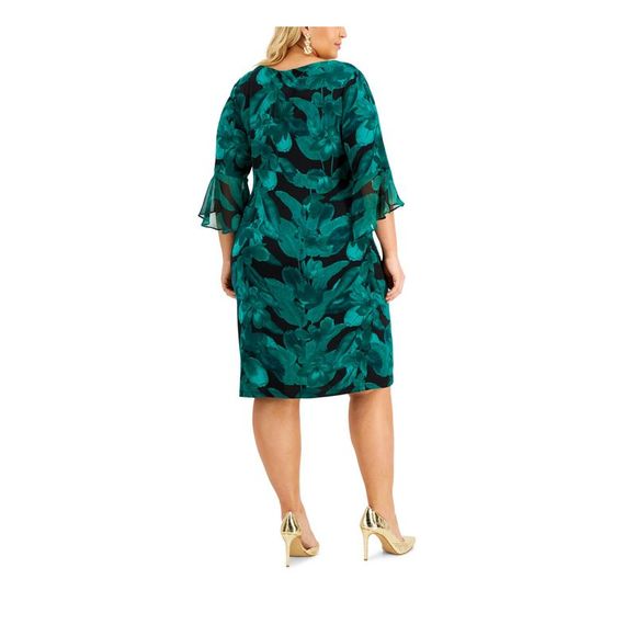 CONNECTED APPAREL Womens Green Jersey Bell Sleeve Sheath Dress Plus 20W - Picture 2 of 4